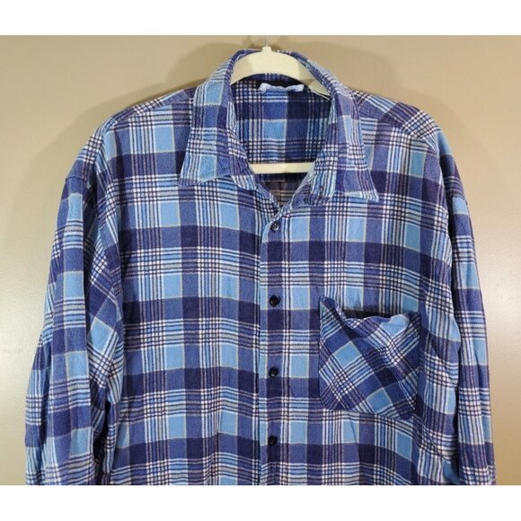 Men's Vtg Y2K Grunge Premier Blue Flannel Shacket, Sz XL - Picture 3 of 11